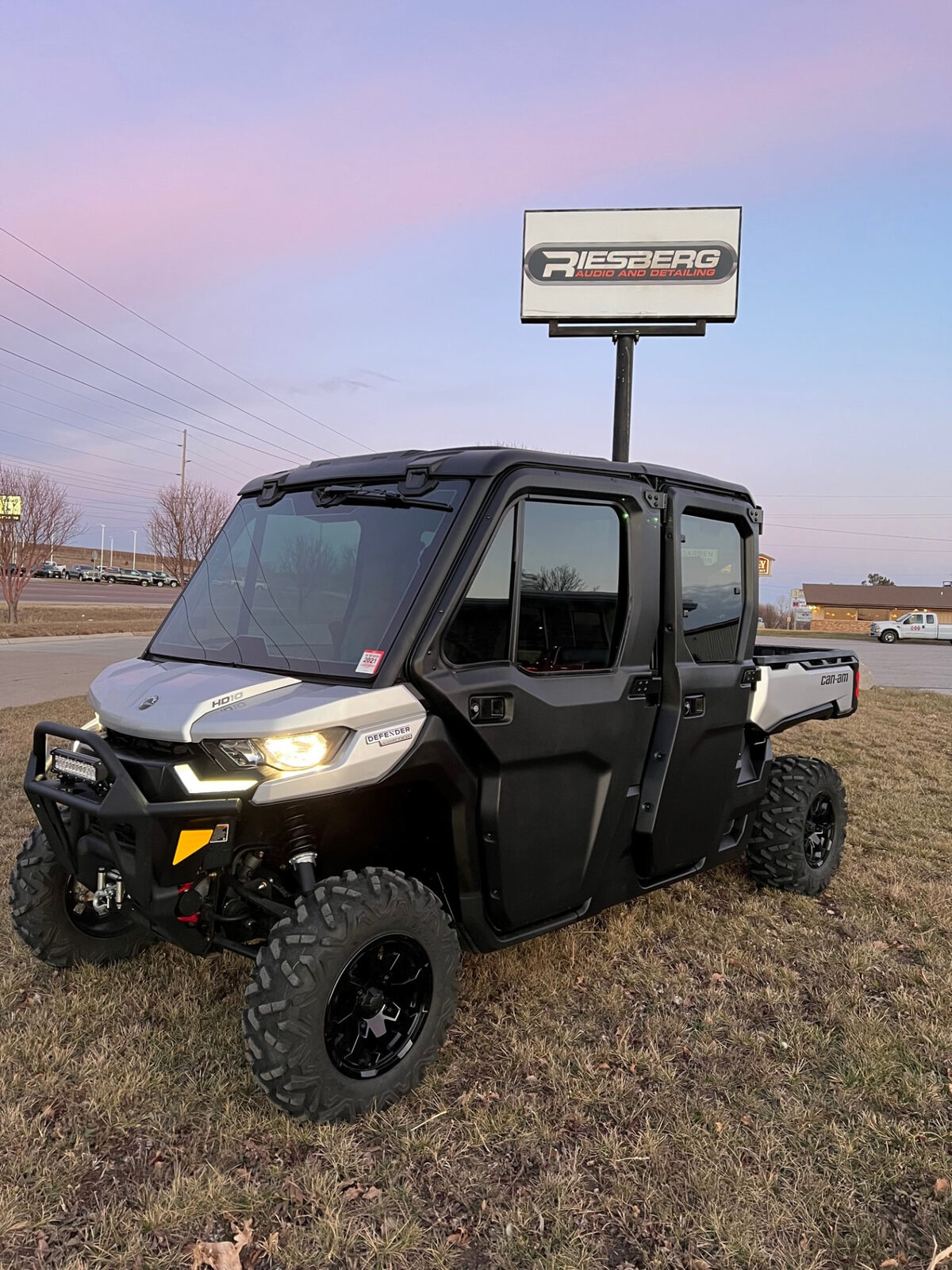 Side by side utility vehicle parked outside the Riesberg shop in Carroll Iowa