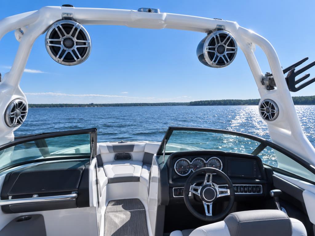 Marine audio tower speakers installed on a boat in Iowa