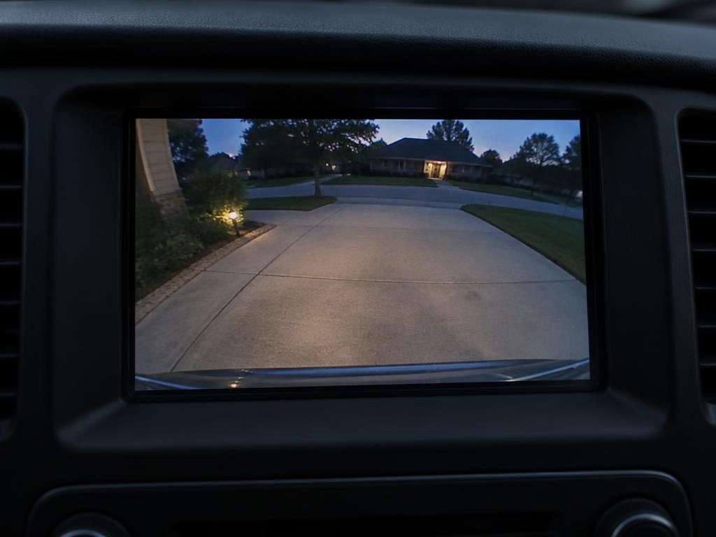 Backup camera view on a vehicle dashboard screen