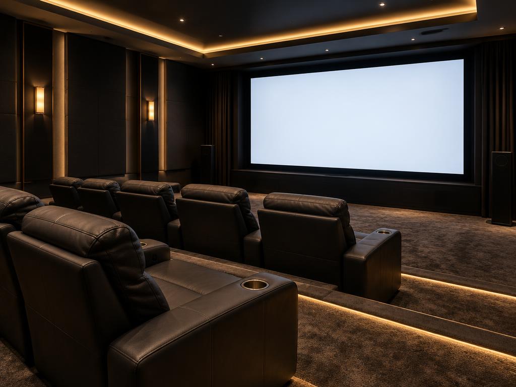 Luxury home theater installation with tiered seating in Carroll Iowa