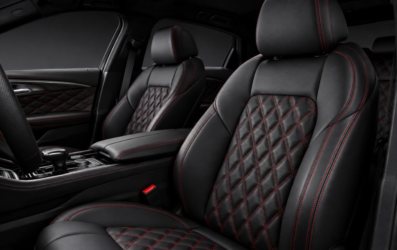 Custom Katzkin leather car seat interior with diamond stitching detail